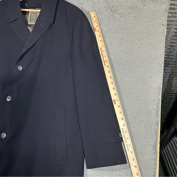 Vintage Christian Dior MONSIEUR Men’s Trench Coat Navy Blue 42L 100% Wool USA